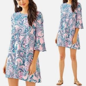 Lilly Pulitzer Ophelia Tangerine Dream Bell Sleeve Shift Dress SzL